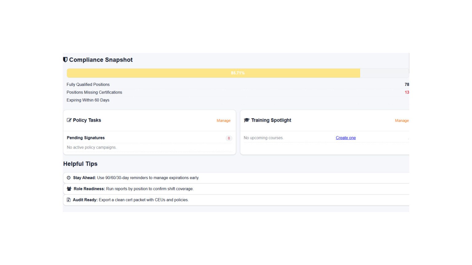 Ember Track compliance snapshot